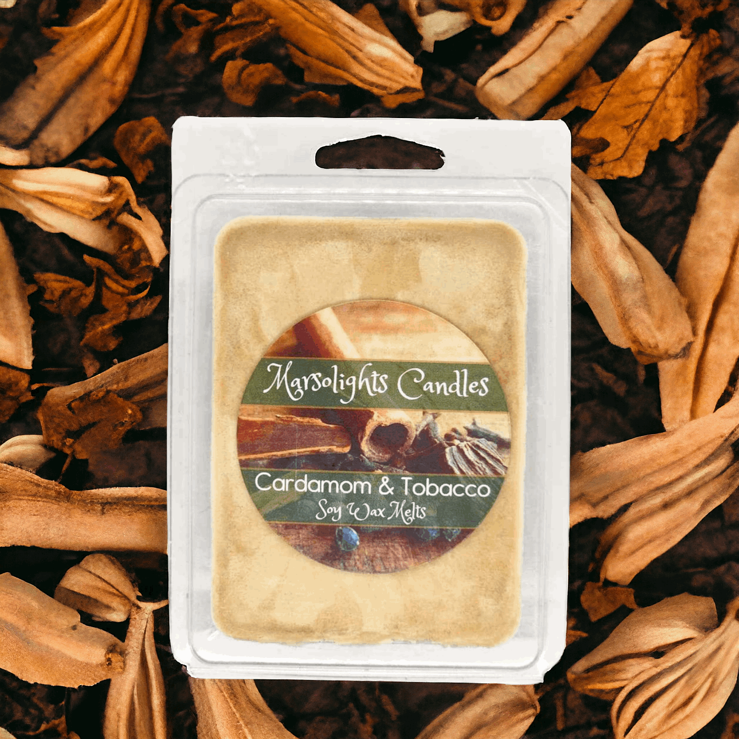 Cardamom and Tobacco soy wax melt all natural soy made in canada
