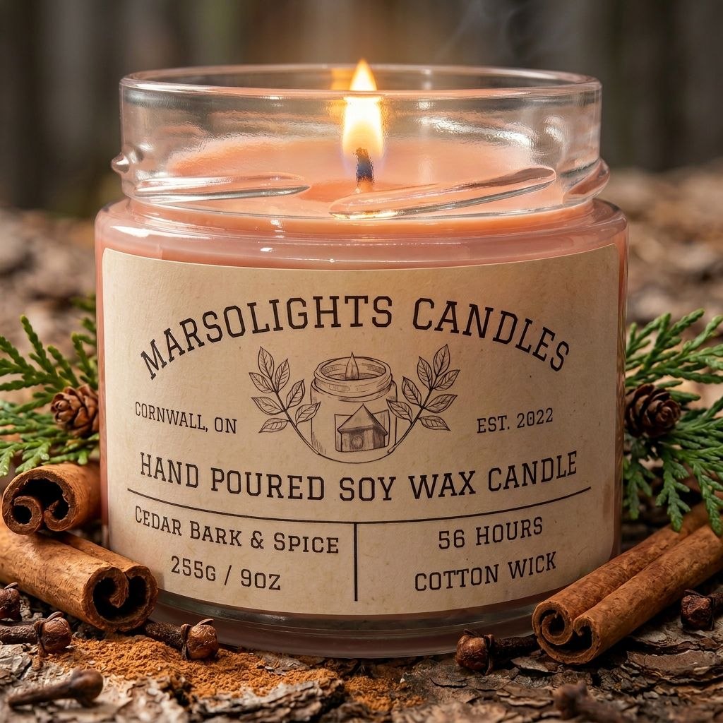 Cedar Bark & Spice Scented Soy Candle
Scent Profile: notes of cinnamon leaf and clove, sweetened with Mediterranean fig and nutmeg, then grounded in rich cedar bark and creamy tonka bean.
Size:Size: 9 ounces (255 grams)
Burn time: 56 hours
Wick type: cotton
Bougie en cire de soja parfumée à l'écorce de cèdre et aux épices
Fabriquée au Canada
Profil olfactif : notes de feuille de cannelle et de clou de girofle, adoucies par la figue méditerranéenne et la muscade, le tout ancré dans la richesse de l'écorce