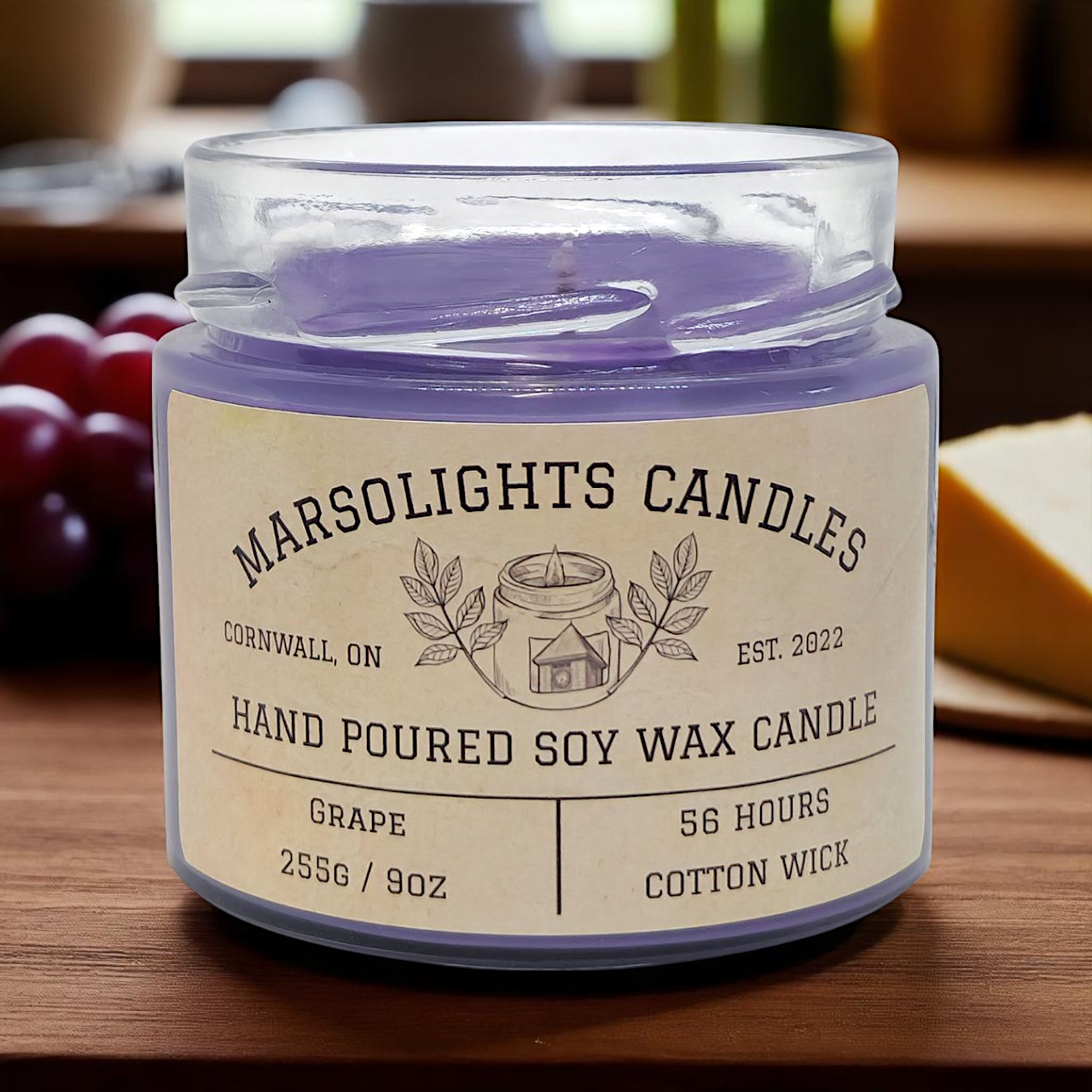 Fill your space with the rich, juicy aroma of our Grape Candle. This fragrance features robust, plump Concord grapes blended with sun-ripened berries for a sweet, fruity scent that’s both bold and refreshing.
Perfect for any room, this candle creates a warm, inviting atmosphere that’s ideal for relaxing or entertaining. It’s like having a basket of freshly picked grapes right at your fingertips!