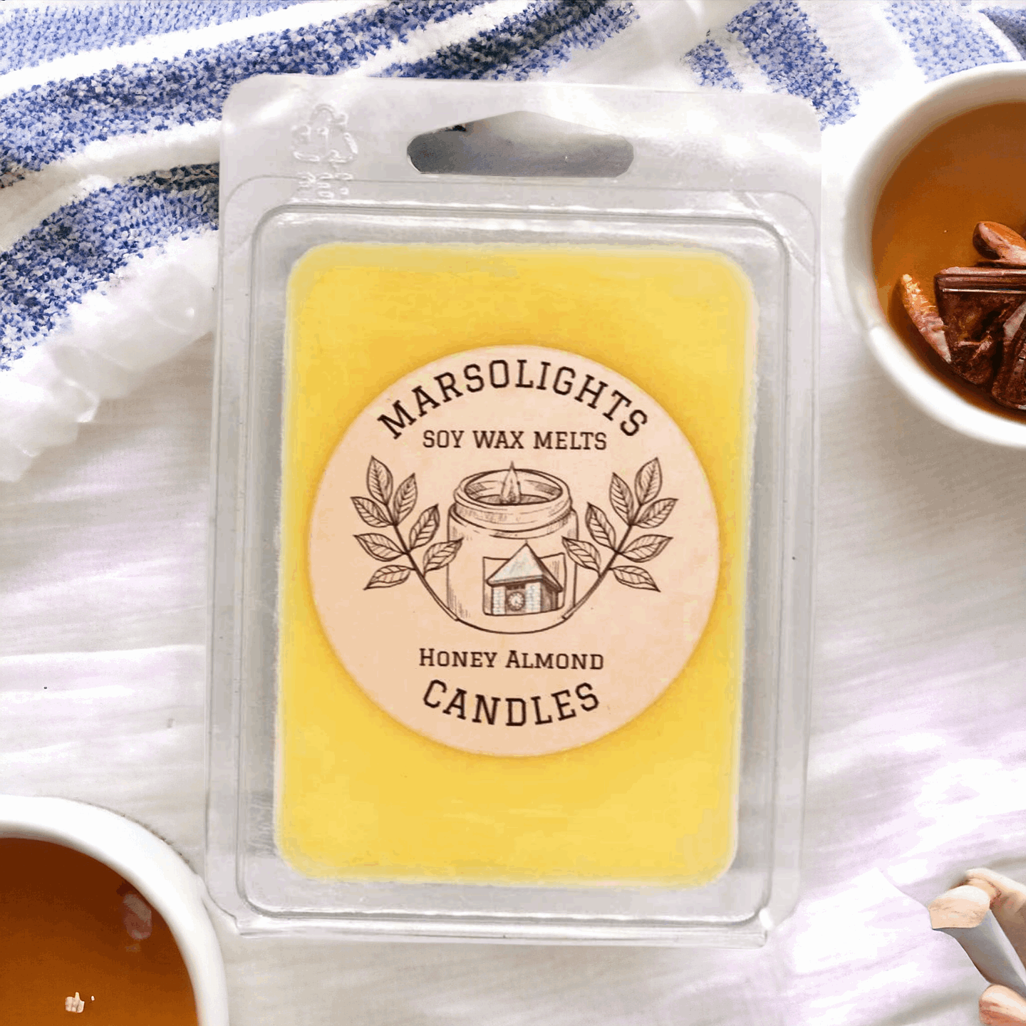 Honey Almond - All natural soy wax melt. Honey, Cherries and Almond milk fusion of fragrances in a 3 ounce melt.