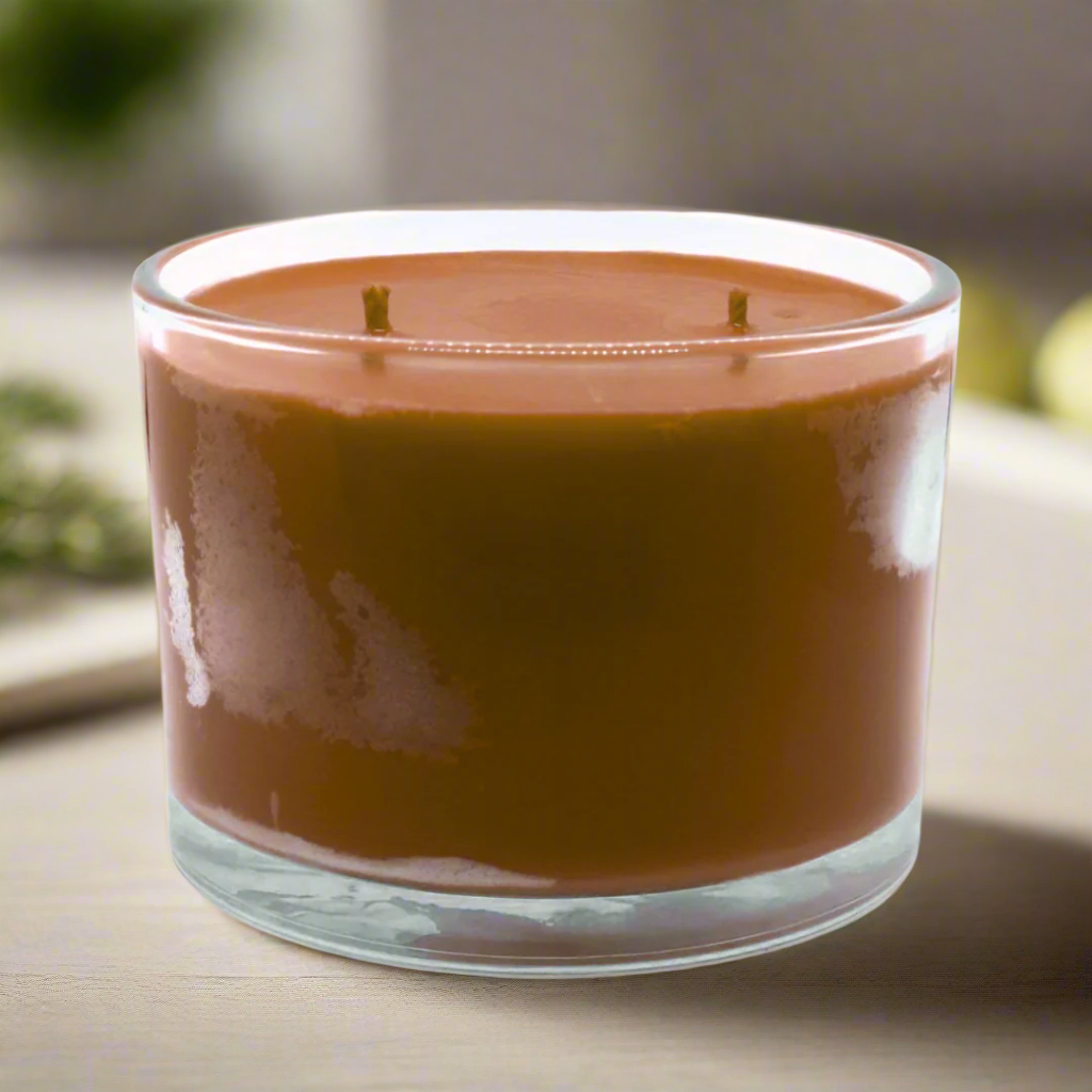 14 ounce soy dutch apple crumble candle with two wicks.