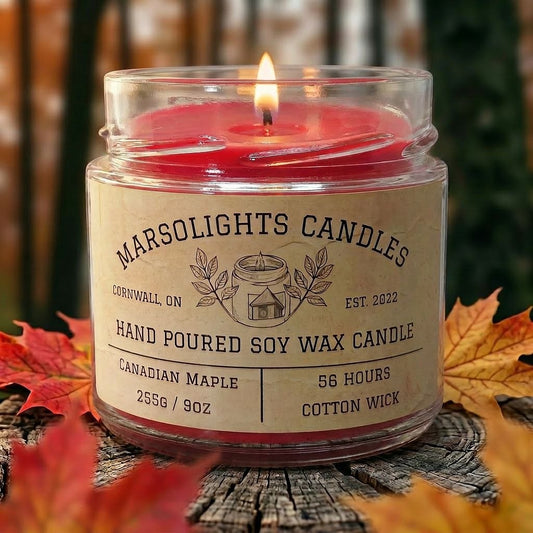 Maple Syrup Scented Soy Candle
Made in Canada - Paraben Free
9 ounce or 255 grams
Burn time: 56 hours+
Wick Type: Cotton
Scent Profile: top note of brewed coffee, leading into a rich caramel and sweet maple. Grounded by a soothing base of vanilla and Peru balsam, this candle fills your space with the aroma of a sugar shack.