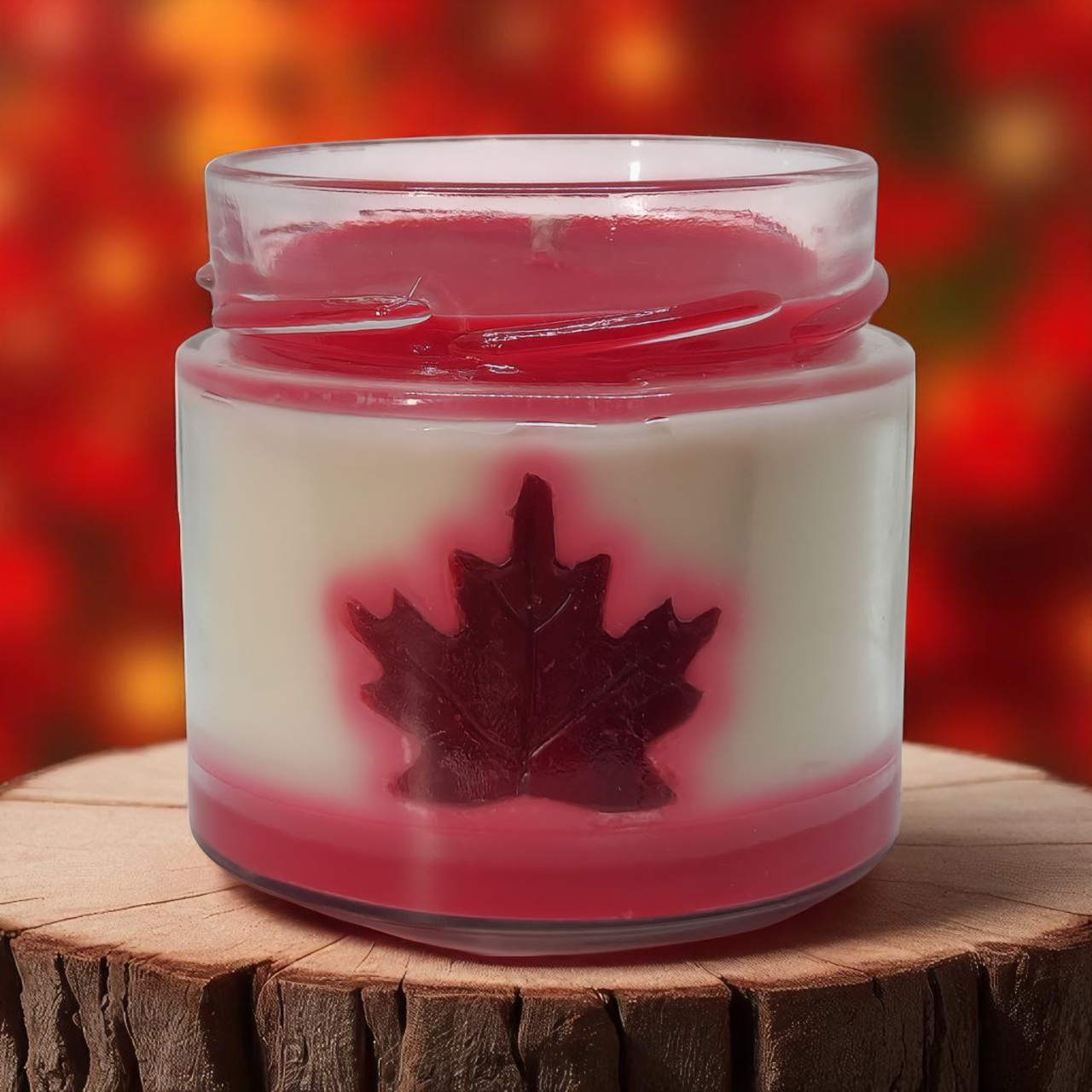 Maple Syrup Soy Candle with Maple Leaf Embed