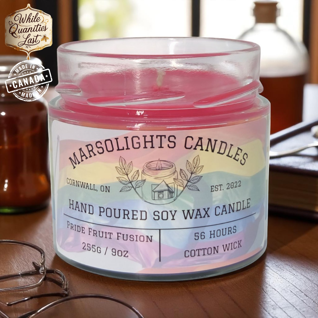 A candle Crafted in six colourful layers, each with its own unique fragrance. As the candle burns, each layer slowly reveals a new scent. Available While Quantities Last.
255g or 9 ounces.
Burn time: 56 Hours
Wick Type: Cotton
Scents start to finish: Berry Blaster, Clementine, Lemon Wedges, Green Apple, Fruit Loops, Galactic Grape