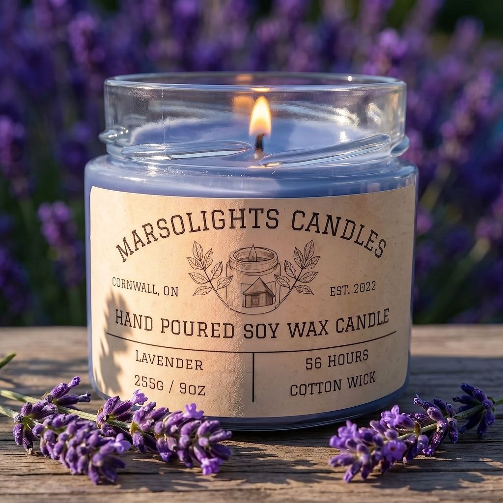 Lavender Scented Soy Candle
Made in Canada - Marsolights Candles
Scent Profile: Lavender, Eucalyptus, Rosemary & Patchouli
Burn time: 56 Hours
Wick Type: Cotton
Paraben Free