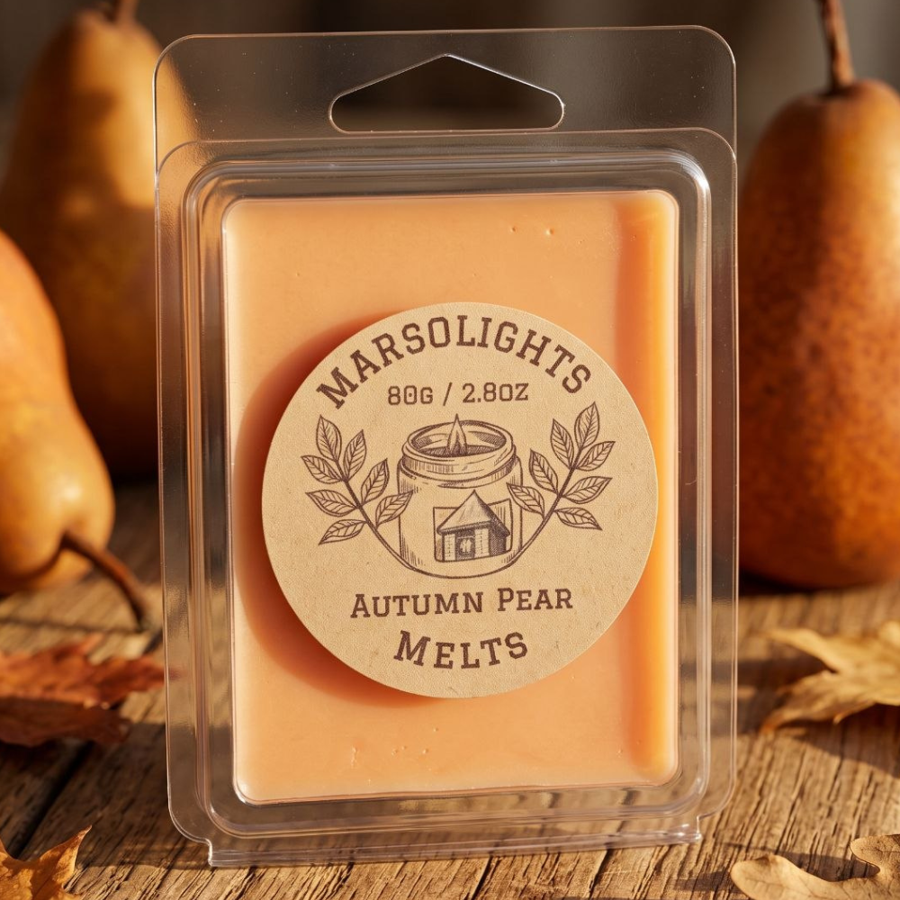 Autumn Pear Scented Soy Candle
Fragrance Notes:
Top: Green Leaves, Citrus
Middle: Pear, Apple
Base: Vanilla, Brown Sugar, Spices
Wax Melt Size: 80 g / 2.8 oz
Aroma Time: Approximately 6-8 hours per melt
Soy Wax / Made in Canada / Phthalate Free / Paraben Free