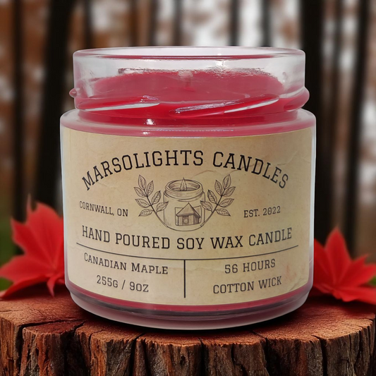 he scent opens with a smooth top note of brewed coffee, leading into a heart of rich caramel and sweet maple. Grounded by a soothing base of vanilla and Peru balsam, this candle fills your space with the mouthwatering aroma of a sugar shack in spring. Soy Based Candle. Made in Canada.