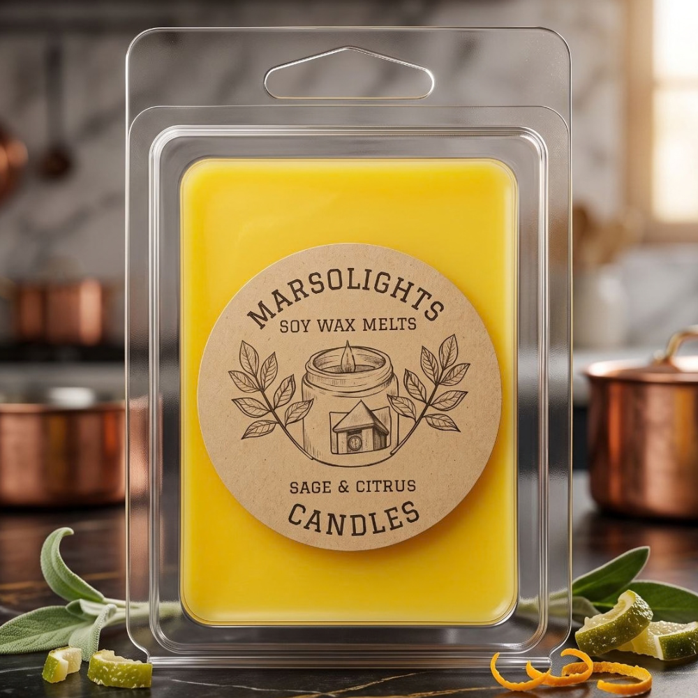 Citrus and Sage Wax Melts
Scented with note of:
Top: Orange Zest, Bergamot
Middle: Eucalyptus, Sage, Thyme
Base: Red Cedar, Pine Needles, Musk
Wax Melt Size: 80 g / 2.8 oz
Aroma Time: Approximately 6-8 hours per melt
Soy Wax / Made in Canada / Phthalate Free / Paraben Free