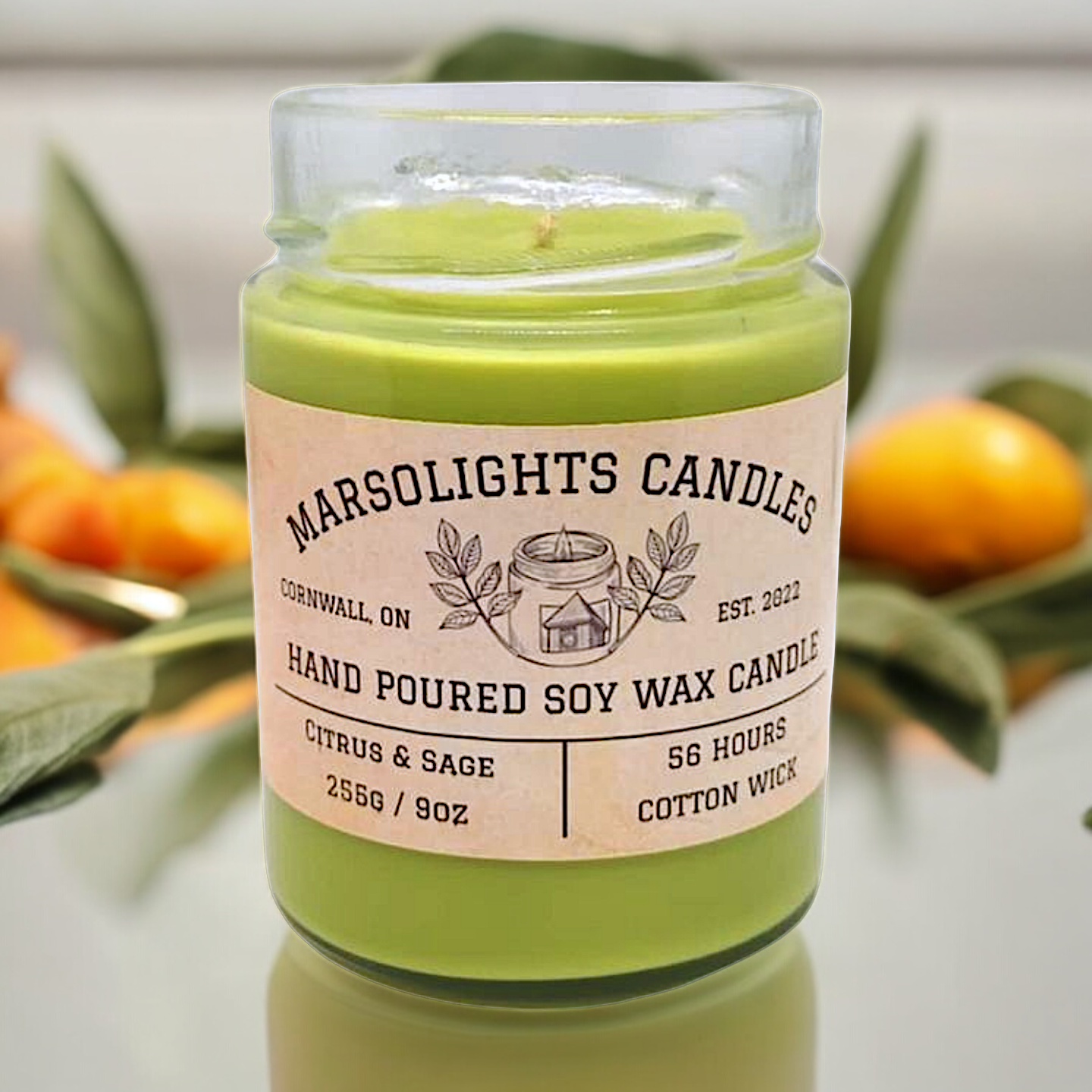 Citrus and Sage Scented Soy Candle, All Natural soy wax,  Paraben Free