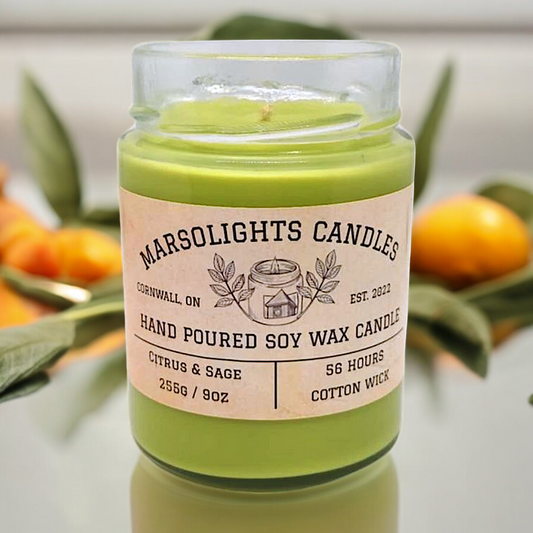 Citrus and Sage Scented Soy Candle, All Natural soy wax,  Paraben Free