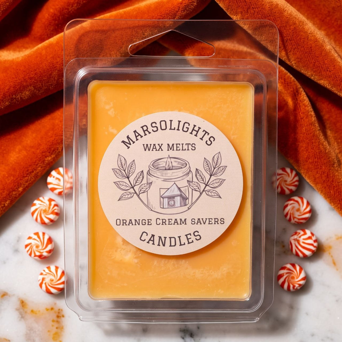 Orange Creme Saver Wax Melts
Fragrance Notes:
Top: Sweet Citrus, Bright Orange
Middle: Creamy Vanilla, Soft Butter
Base: Rich Cream, Vanilla Sugar
Wax Melt Size: 80 g / 2.8 oz
Aroma Time: Approximately 8–10 hours per cube
Soy Wax / Made in Canada / Phthalate Free / Paraben Free