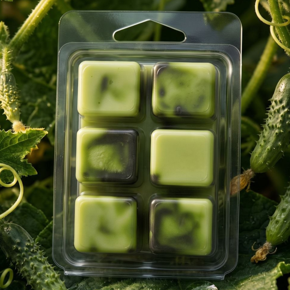 Cucumber Wax Melts featuring freshly peeled cucumber, green notes, lily of the valley, rose and geranium

Wax Melt Size: 80 g / 2.8 oz
Aroma Time: Approximately 8–10 hours per cube
Soy Wax / Made in Canada / Paraben Free