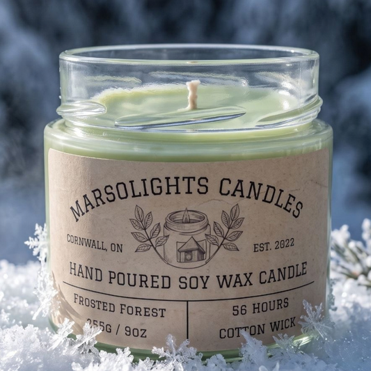 Frosted Forest Soy Candle
Fragrance Notes:
Top: Cool Raspberry, Bergamot, Mint
Middle: Spearmint, Siberian Fir, Peppermint
Base: Cedarwood, Cypress, Musk
Candle Size: 9 oz / 255 g
Burn Time: 56 hours
Cotton Wick / Soy Candle / Made in Canada / Phthalate Free