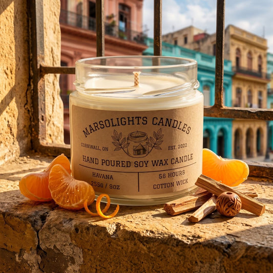 Havana Scented Soy Candle
Made in Canada
Size: 9 ounces or 255 grams
Scent Profile: Bergamot, Mandarin, Rose, Sandalwood
Burn time: 56 hours
Wick Type: Cotton
Paraben Free
