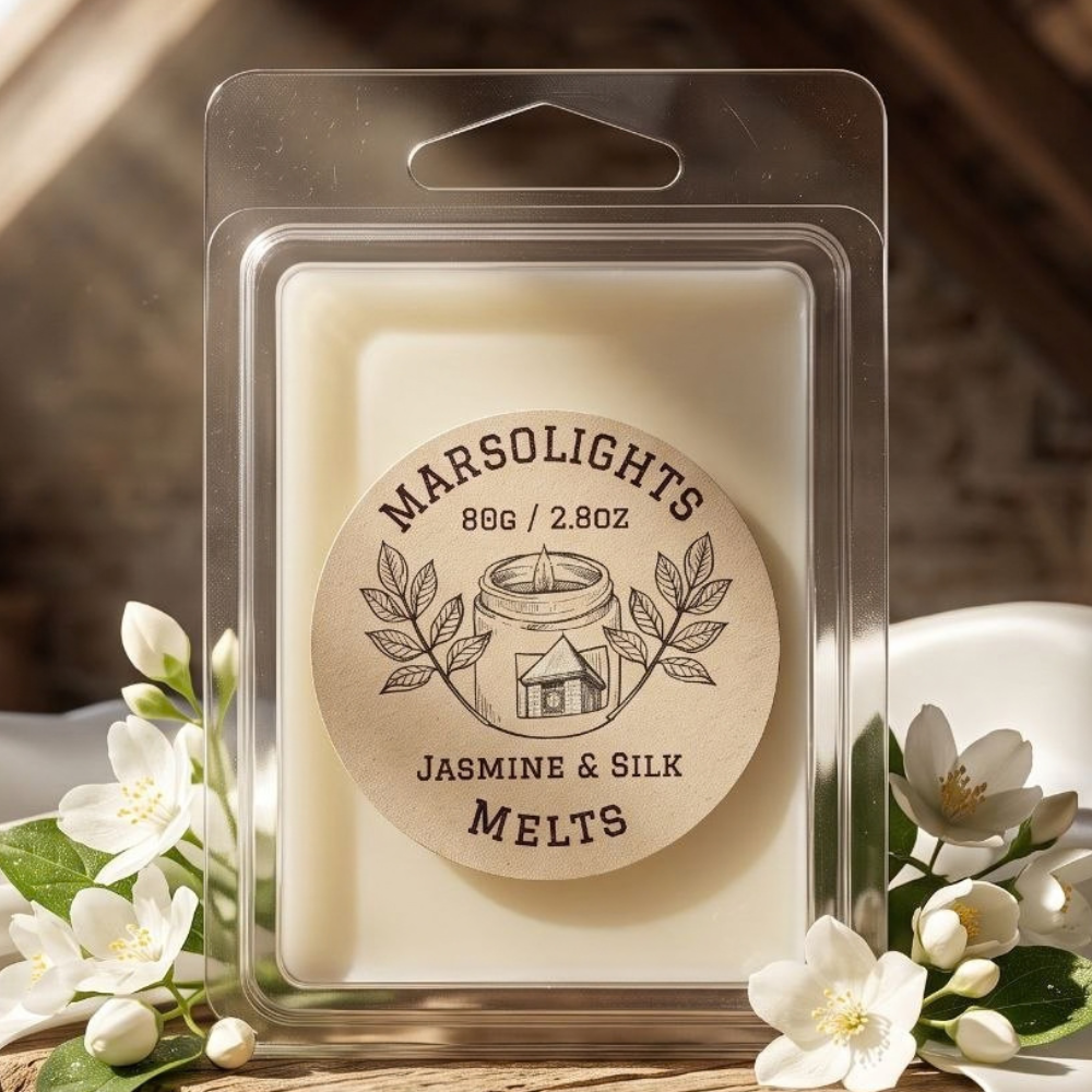 Jasmine and Silk Wax Melts featuring sambac jasmine, black currant, tea leaves, sage, rose and greenery
Wax Melt Size: 80 g / 2.8 oz
Aroma Time: Approximately 8–10 hours per cube
Soy Wax / Made in Canada / Paraben Free
