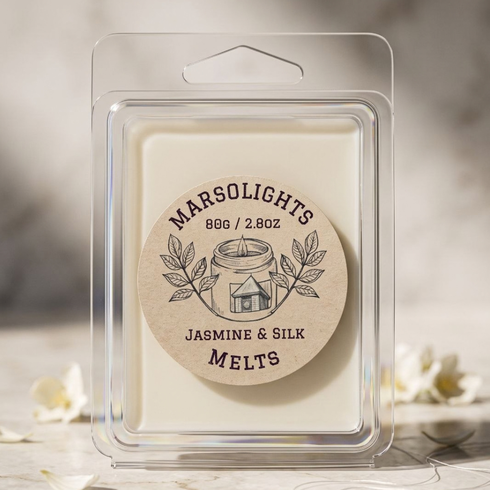 Jasmine and Silk Wax Melts featuring sambac jasmine, black currant, tea leaves, sage, rose and greenery
Wax Melt Size: 80 g / 2.8 oz
Aroma Time: Approximately 8–10 hours per cube
Soy Wax / Made in Canada / Paraben Free