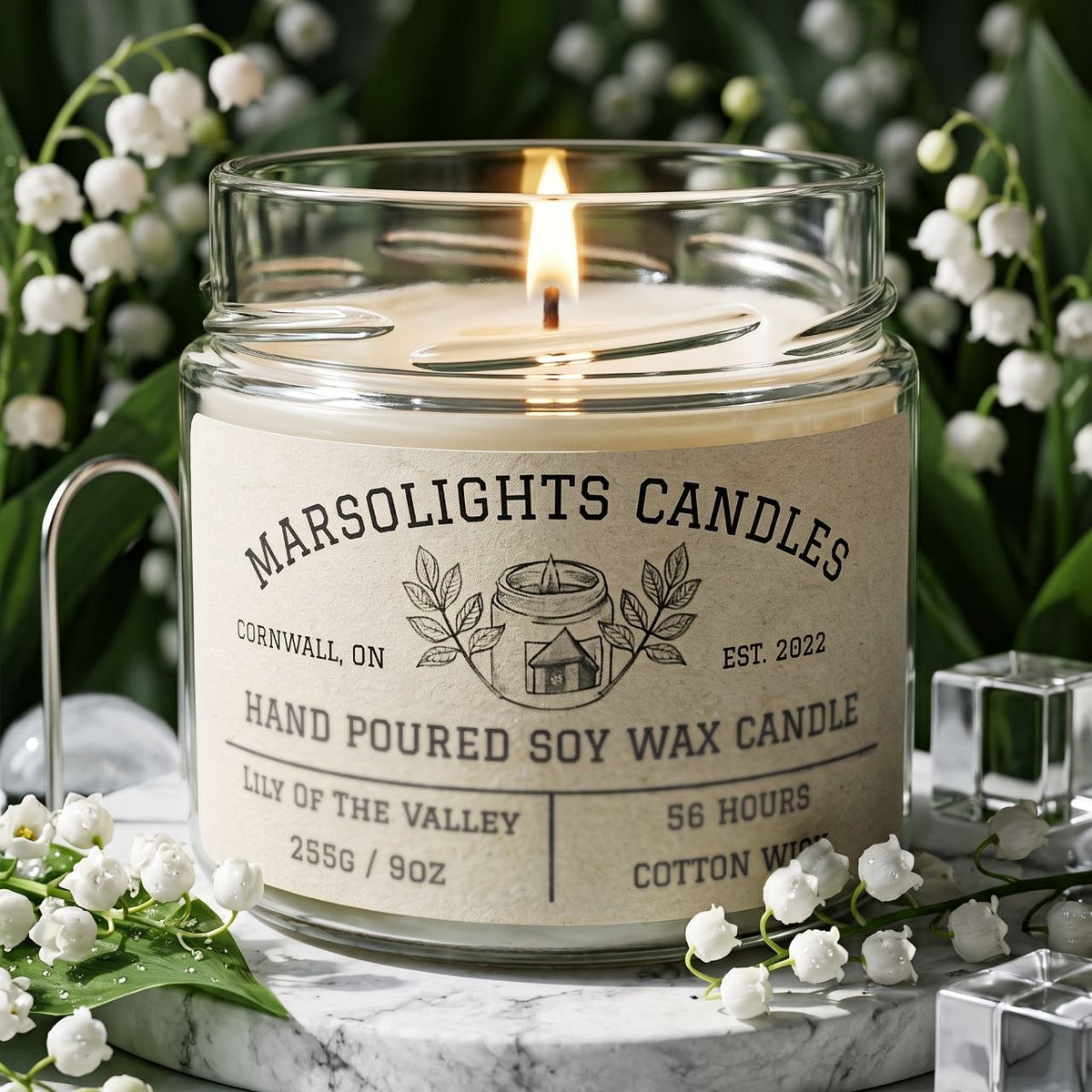 Fragrance Notes: Lily of the Valley, Green Bergamot, Muguet/Lily, Geranium, Rose, Tuberose, Jasmine, Ylang-Ylang
Candle Size: 9 oz / 255 g
Burn Time: 56 hours
Cotton Wick / Soy Candle / Made in Canada / Paraben Free