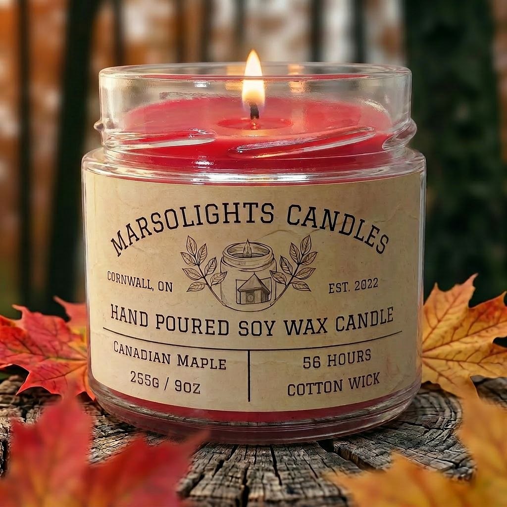 Maple Syrup Scented Soy Candle
Made in Canada - Paraben Free
9 ounce or 255 grams
Burn time: 56 hours+
Wick Type: Cotton
Scent Profile: top note of brewed coffee, leading into a rich caramel and sweet maple. Grounded by a soothing base of vanilla and Peru balsam, this candle fills your space with the aroma of a sugar shack. 