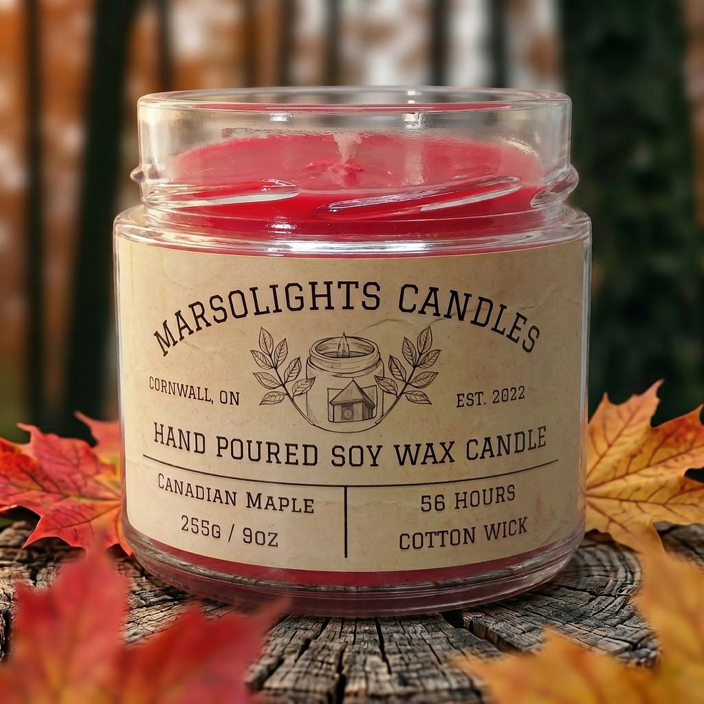 Maple Syrup Scented Soy Candle
Made in Canada - Paraben Free
9 ounce or 255 grams
Burn time: 56 hours+
Wick Type: Cotton
Scent Profile: top note of brewed coffee, leading into a rich caramel and sweet maple. Grounded by a soothing base of vanilla and Peru balsam, this candle fills your space with the aroma of a sugar shack. 