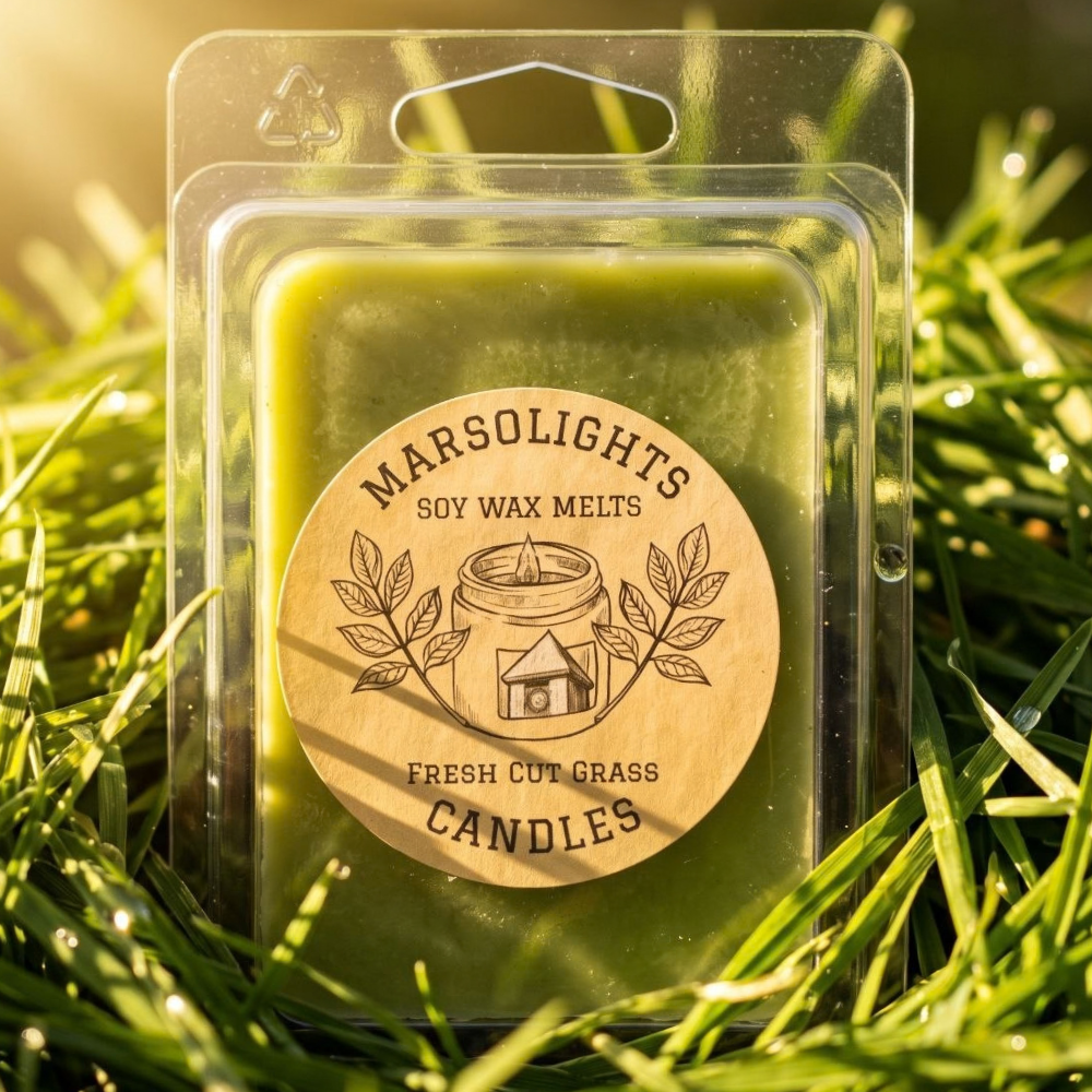 Fresh Cut Grass Soy Wax Melts by Marsolights Candles
Wax Melt Size: 80 g / 2.8 oz
Aroma Time: Approximately 6-8 hours per melt
Soy Wax 
Made in Canada / Phthalate Free / Paraben Free
Fragrance Notes:
Top: Zesty Lemon, Citrus, Lemongrass
Middle: Dew-Kissed Grass, Green Leaves, Palmarosa
Base: Earthy Moss, Galbanum, Clary Sage
