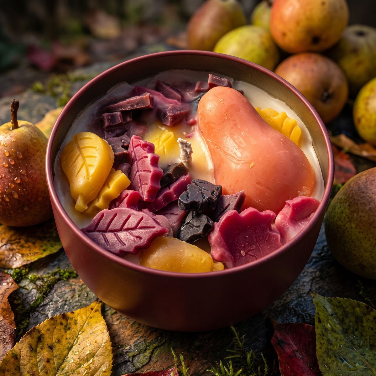 Autumn Pear Scented Decor Candle by Marsolights Candles featuring Fragrance of Notes:
Top: Green Leaves, Citrus
Middle: Pear, Apple
Base: Vanilla, Brown Sugar, Spices
Candle Size: 7.5 ounces / 213 grams
Burn Time: Approximately 40-45 hours
Freedom Soy Wax & Freedom Pillar Wax / Made in Canada / Phthalate Free / Paraben Free