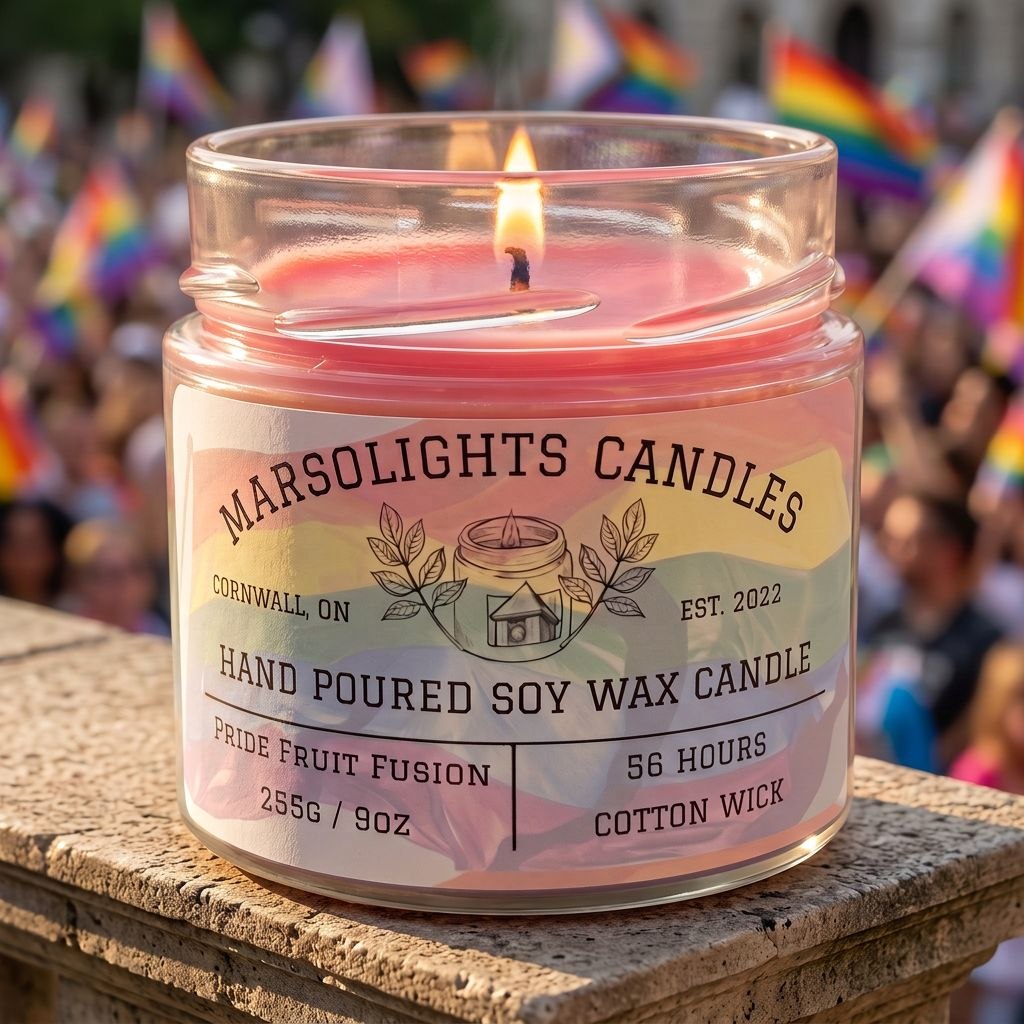 Pride 6-Layer Rainbow Soy Candle
Layer 1: Berry Blaster – Sweet, juicy berries to instantly lift your mood.
Layer 2: Clementine – A burst of bright, sunny citrus.
Layer 3: Lemon Wedges – Crisp, tart, and zesty freshness.
Layer 4: Green Apple – Energizing and perfectly crisp.
Layer 5: Fruit Loops – A wave of nostalgic, sugary fun.
Layer 6: Galactic Grape – Bold, cosmic, and deep purple vibes.
Candle Size: 9 oz / 255 g
Burn Time: 56+ hours
Cotton Wick / Freedom Soy Wax / Made in Canada / Phthalate Free