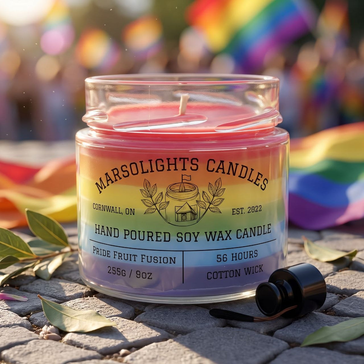 Pride 6-Layer Rainbow Soy Candle
Layer 1: Berry Blaster – Sweet, juicy berries to instantly lift your mood.
Layer 2: Clementine – A burst of bright, sunny citrus.
Layer 3: Lemon Wedges – Crisp, tart, and zesty freshness.
Layer 4: Green Apple – Energizing and perfectly crisp.
Layer 5: Fruit Loops – A wave of nostalgic, sugary fun.
Layer 6: Galactic Grape – Bold, cosmic, and deep purple vibes.
Candle Size: 9 oz / 255 g
Burn Time: 56+ hours
Cotton Wick / Freedom Soy Wax / Made in Canada / Phthalate Free