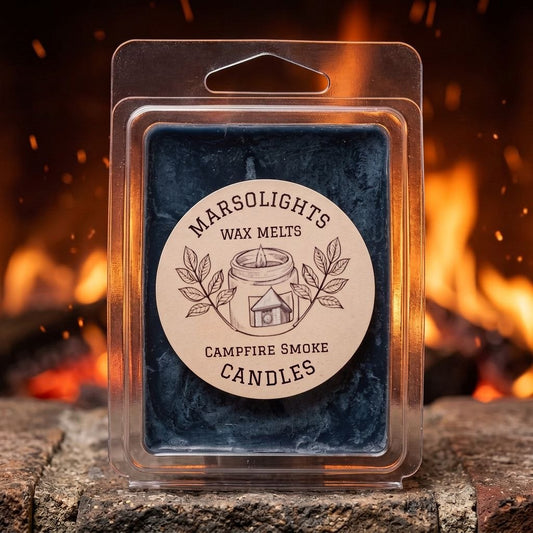 Campfire Scented  Soy Wax Melt
Fragrance Notes:
Top: Crisp Fir Needle
Middle: Rich Woodsmoke, Crackling Flames
Base: Balsam Fir, Subtle Spices
Wax Melt Size: 80 g / 2.8 oz
Aroma Time: Approximately 6-8 hours per melt
Soy Wax / Made in Canada / Phthalate Free / Paraben Free