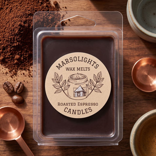 Roasted Espresso Soy Wax Melts
Fragrance Notes:
Top: Fresh Coffee Beans
Middle: Rich Roasted Espresso
Base: Sweet Vanilla
Wax Melt Size: 80 g / 2.8 oz
Aroma Time: Approximately 6–8 hours per melt
Soy Wax / Made in Canada / Phthalate Free / Paraben Free