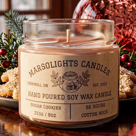 Sugar Cookie Soy Scented Candle
Fragrance Notes:
Top: Sweet Sugar, Creamy Butter
Middle: Warm Vanilla, Baked Cookie
Base: Toffee Spice, Vanilla Sugar
Candle Size: 9 oz / 255 g
Burn Time: 56 hours
Cotton Wick / Soy Candle / Made in Canada / Phthalate Free