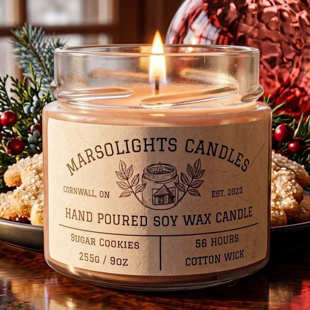 Sugar Cookie Soy Scented Candle
Fragrance Notes:
Top: Sweet Sugar, Creamy Butter
Middle: Warm Vanilla, Baked Cookie
Base: Toffee Spice, Vanilla Sugar
Candle Size: 9 oz / 255 g
Burn Time: 56 hours
Cotton Wick / Soy Candle / Made in Canada / Phthalate Free