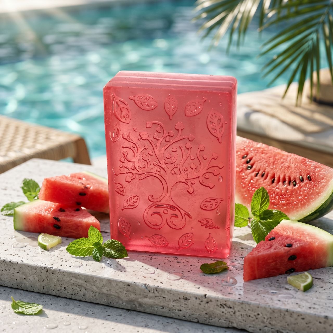 Watermelon Wedges Bar Soap, crafted with a gentle vegetable oil base designed to cleanse while helping maintain soft, hydrated skin. 4 ounces